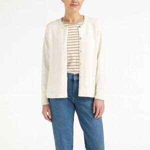 L.L. Bean Cream Cotton Cardigan Sweater XL Petite Button Front Knit Classic